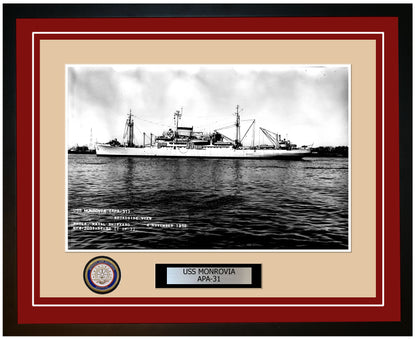 USS Monrovia APA-31 Framed Navy Ship Photo Burgundy