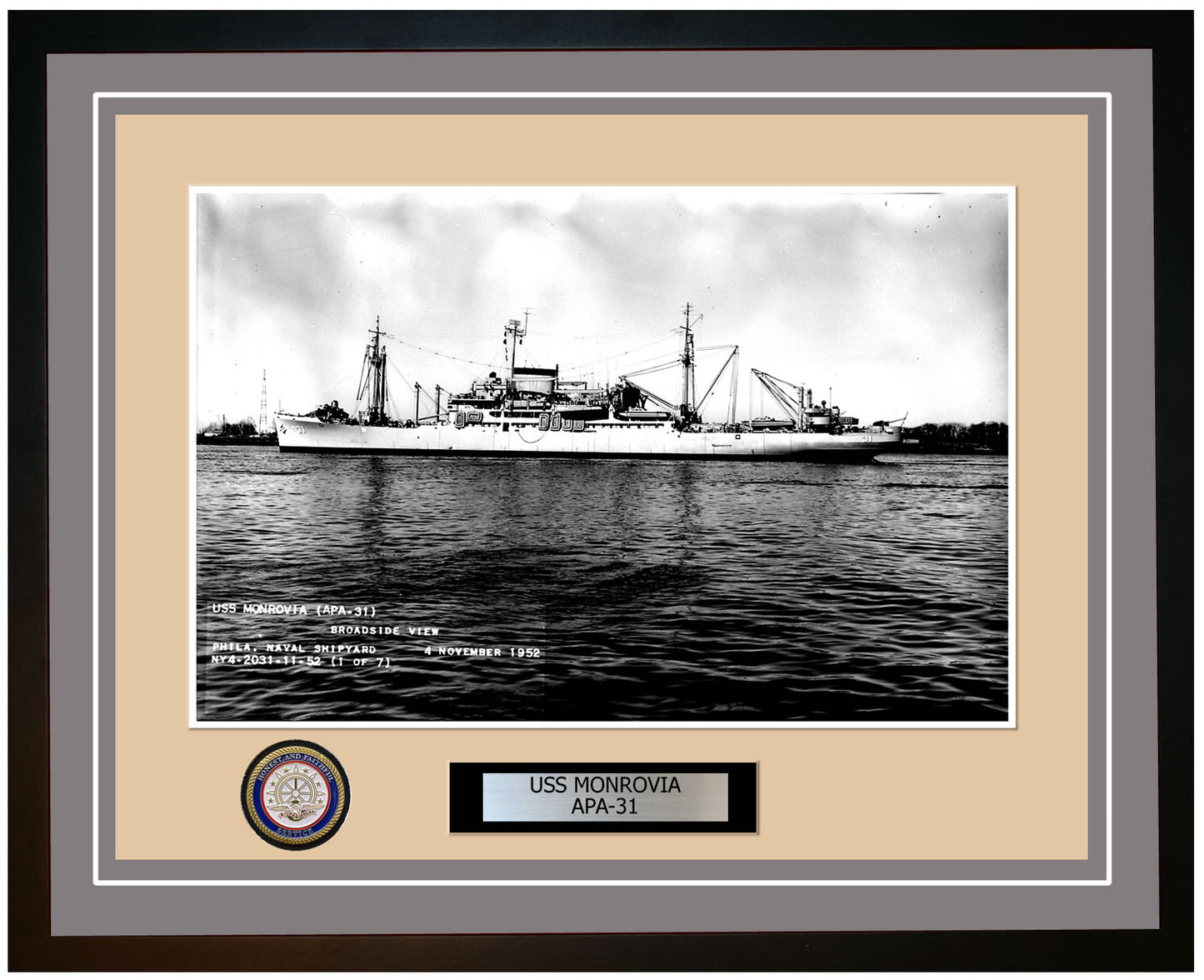 USS Monrovia APA-31 Framed Navy Ship Photo Grey