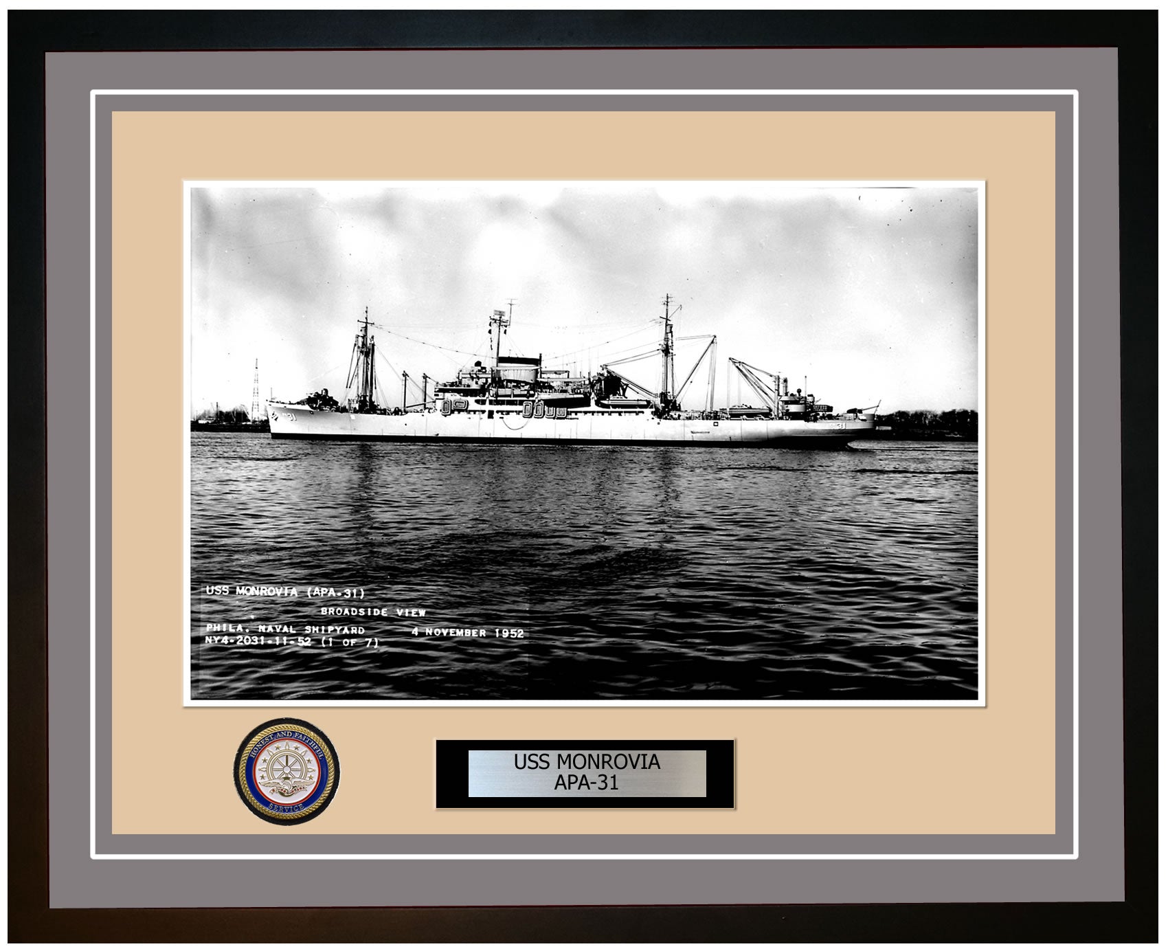 USS Monrovia APA-31 Framed Navy Ship Photo Grey