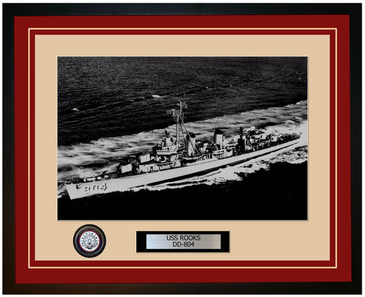 USS ROOKS DD-804 Framed Navy Ship Photo Burgundy