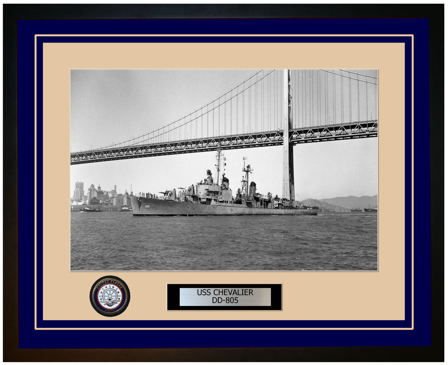 USS CHEVALIER DD-805 Framed Navy Ship Photo Blue