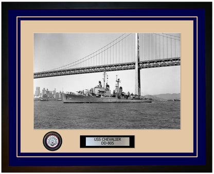 USS CHEVALIER DD-805 Framed Navy Ship Photo Blue