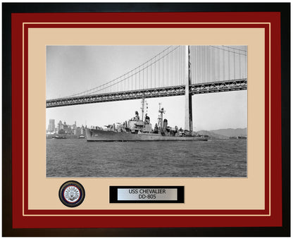 USS CHEVALIER DD-805 Framed Navy Ship Photo Burgundy