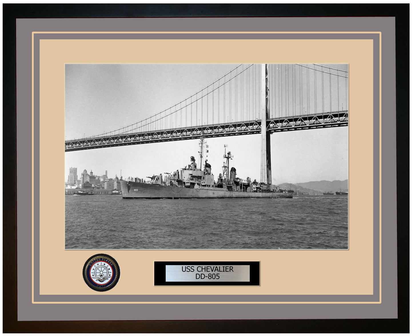 USS CHEVALIER DD-805 Framed Navy Ship Photo Grey