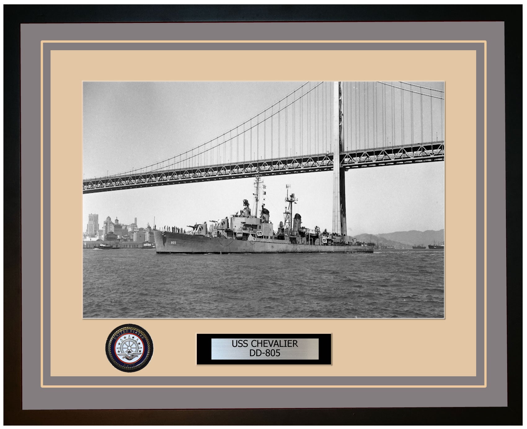 USS CHEVALIER DD-805 Framed Navy Ship Photo Grey