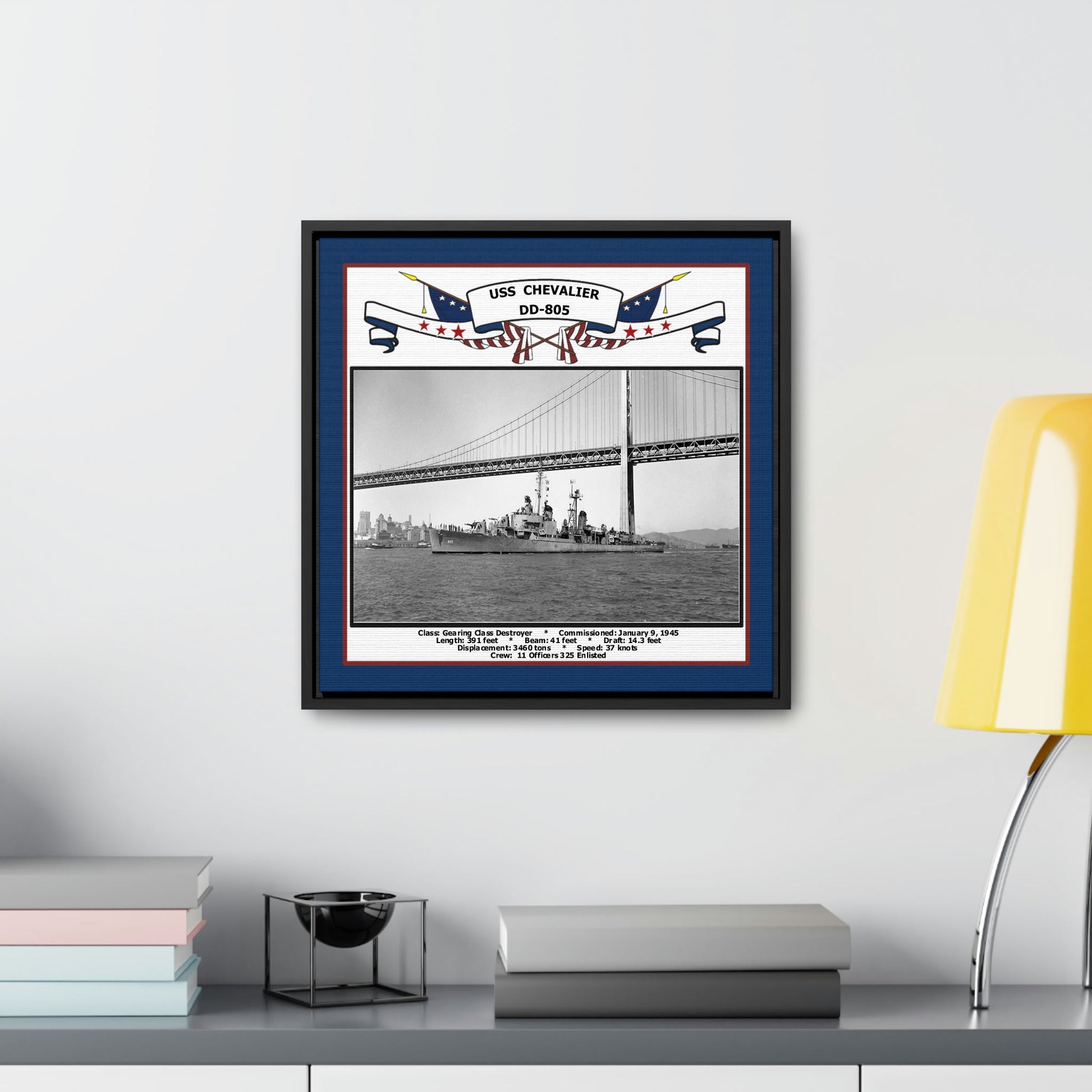 USS Chevalier DD-805 Navy Floating Frame Photo Desk View