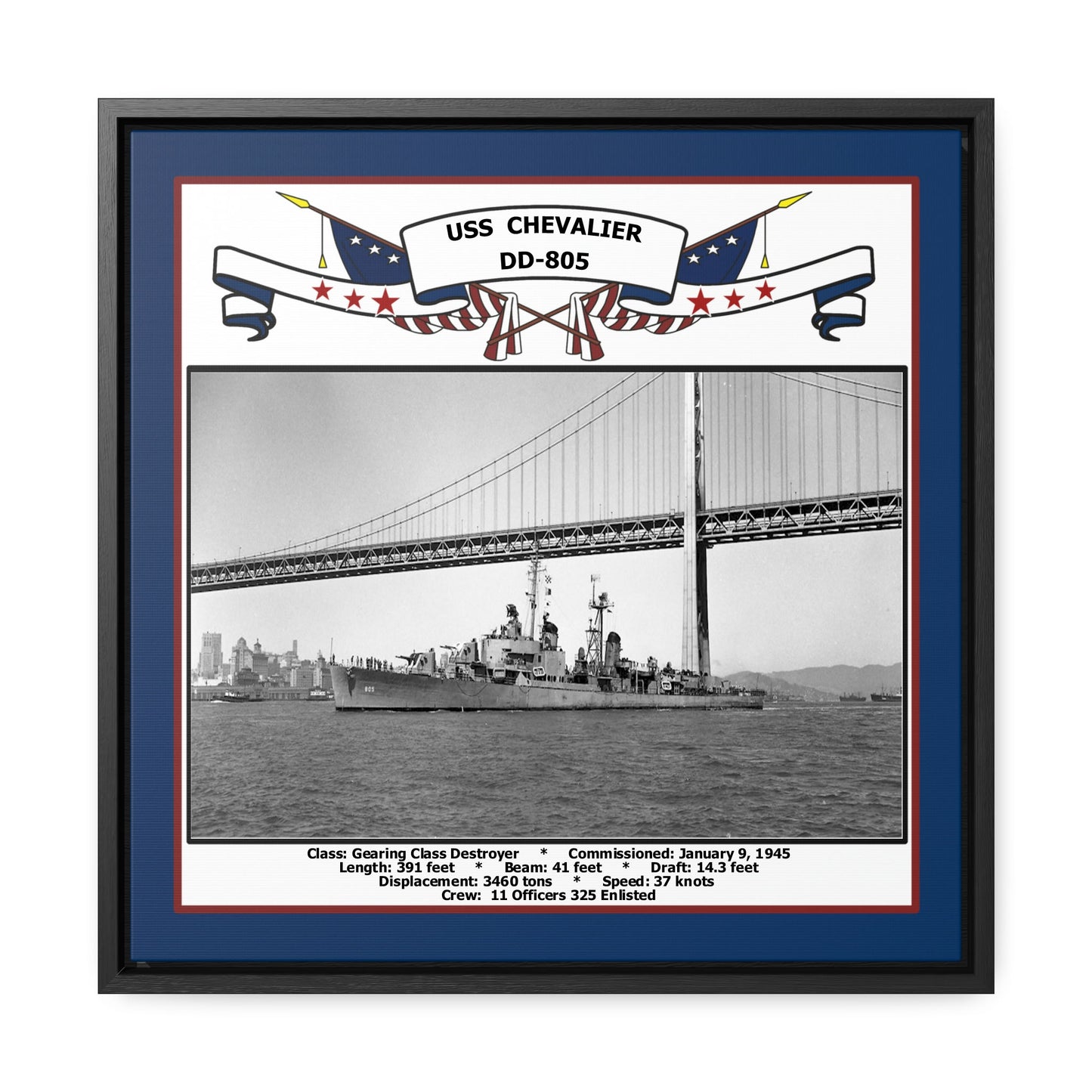 USS Chevalier DD-805 Navy Floating Frame Photo Front View