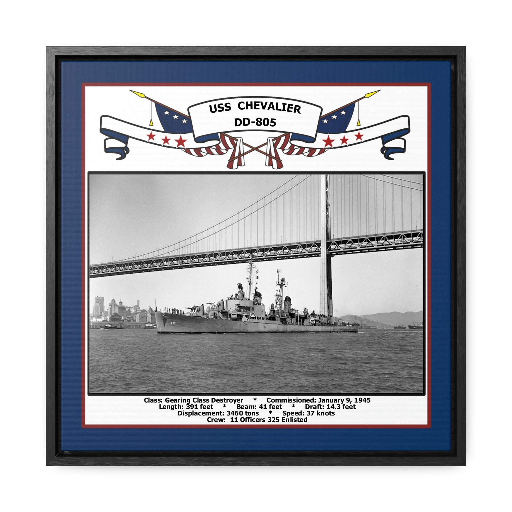 USS Chevalier DD-805 Navy Floating Frame Photo Front View