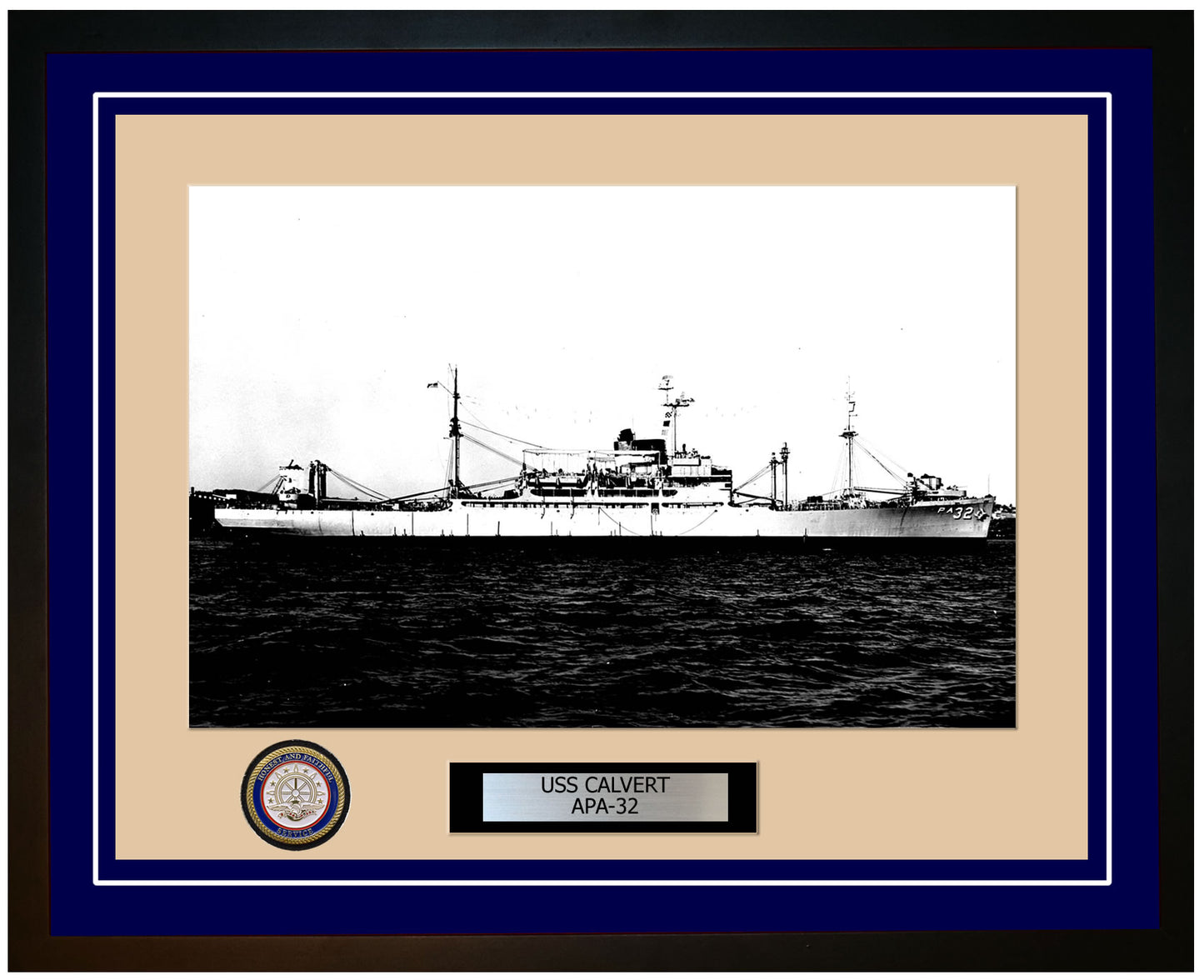 USS Calvert APA-32 Framed Navy Ship Photo Blue