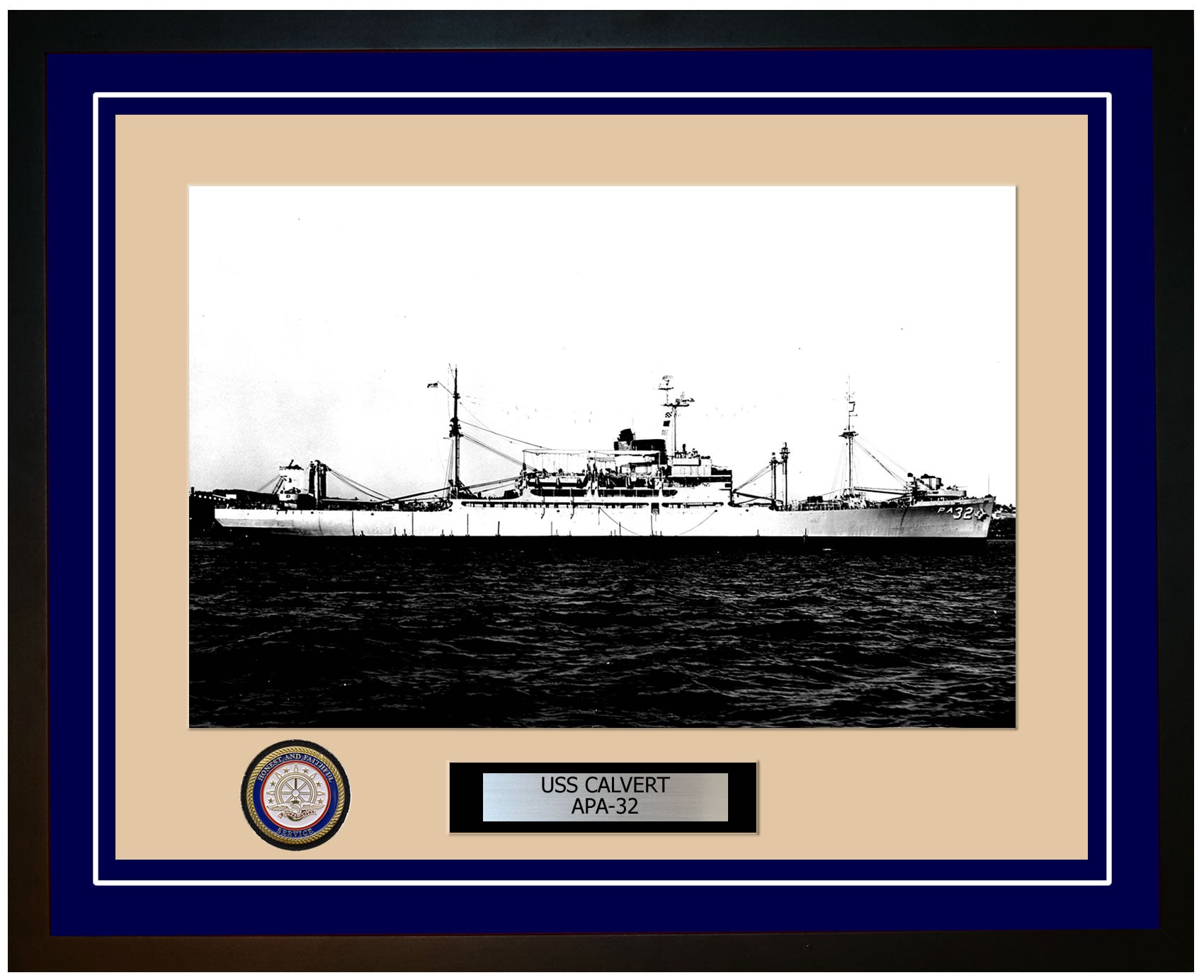 USS Calvert APA-32 Framed Navy Ship Photo Blue