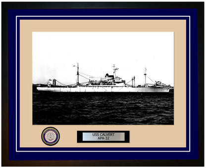 USS Calvert APA-32 Framed Navy Ship Photo Blue
