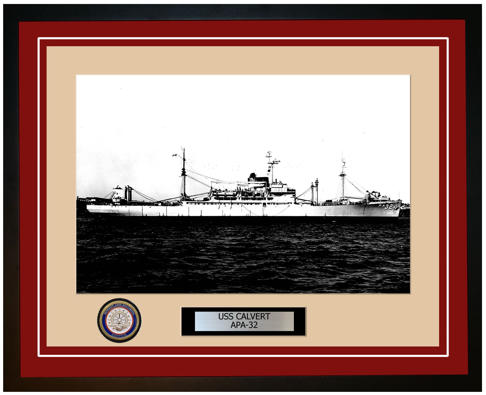 USS Calvert APA-32 Framed Navy Ship Photo Burgundy
