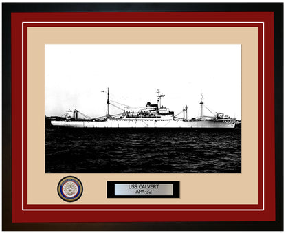 USS Calvert APA-32 Framed Navy Ship Photo Burgundy