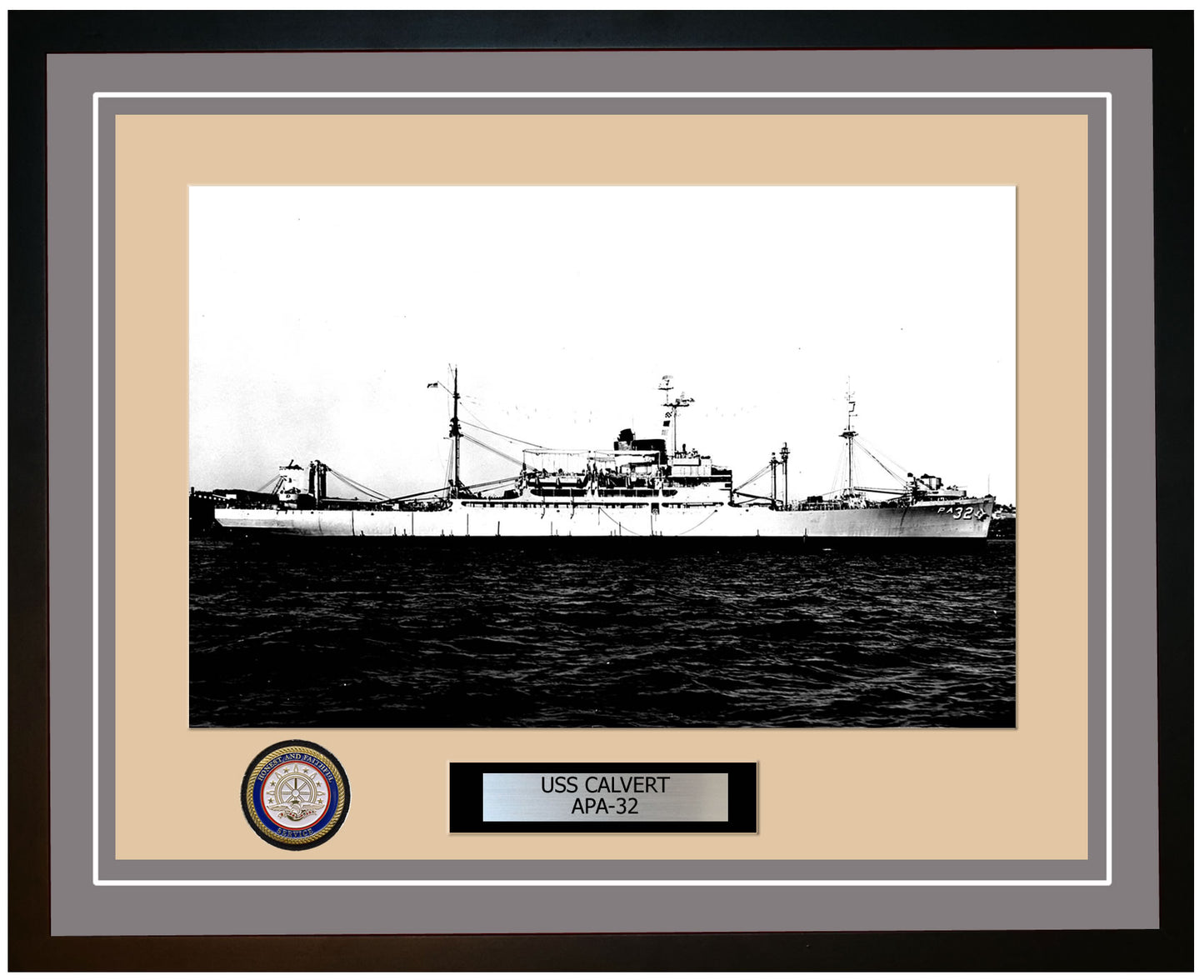 USS Calvert APA-32 Framed Navy Ship Photo Grey