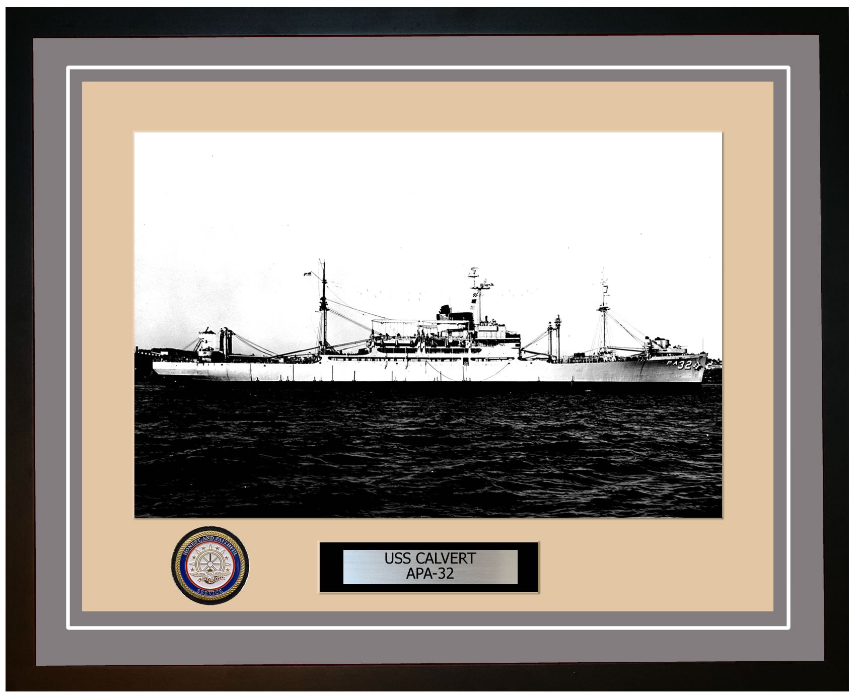 USS Calvert APA-32 Framed Navy Ship Photo Grey