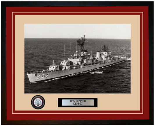 USS BENNER DD-807 Framed Navy Ship Photo Burgundy