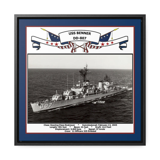 USS Benner DD-807 Navy Floating Frame Photo Front View