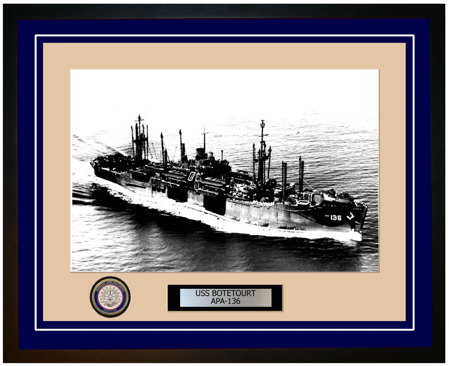 USS Botetourt APA-136 Framed Navy Ship Photo Blue