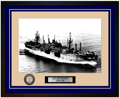 USS Botetourt APA-136 Framed Navy Ship Photo Blue
