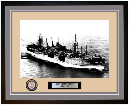 USS Botetourt APA-136 Framed Navy Ship Photo Grey