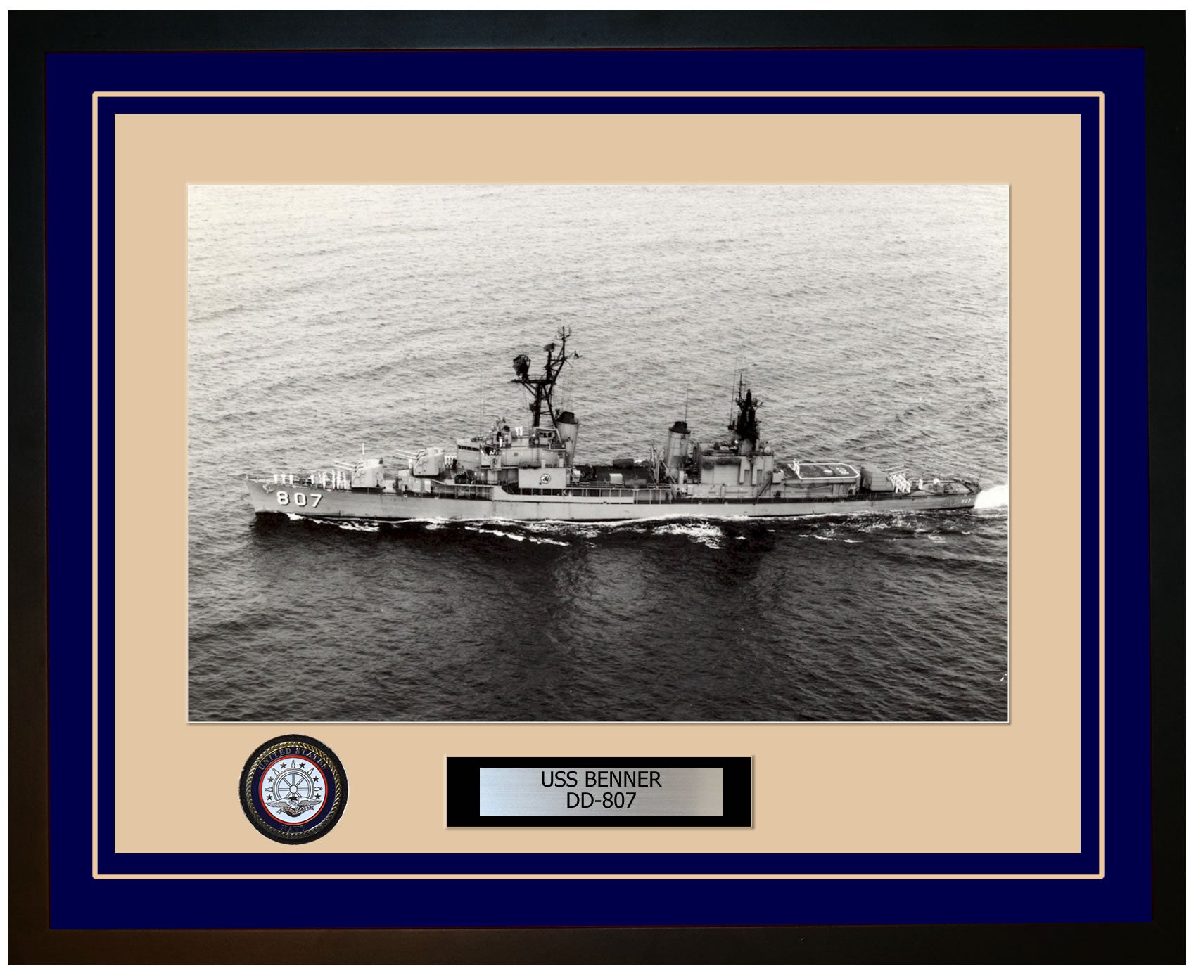 USS BENNER DD-807 Framed Navy Ship Photo Blue