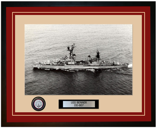 USS BENNER DD-807 Framed Navy Ship Photo Burgundy