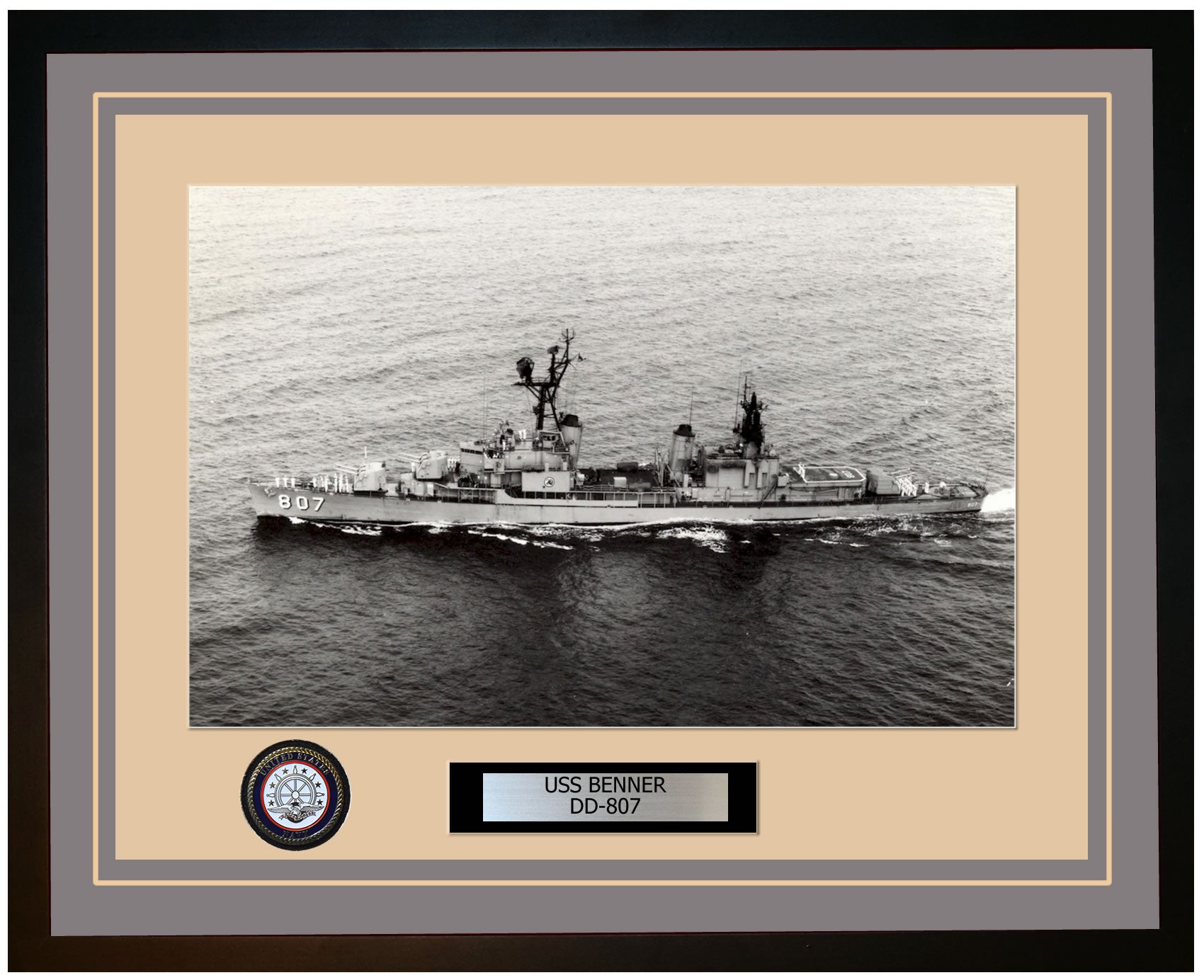 USS BENNER DD-807 Framed Navy Ship Photo Grey