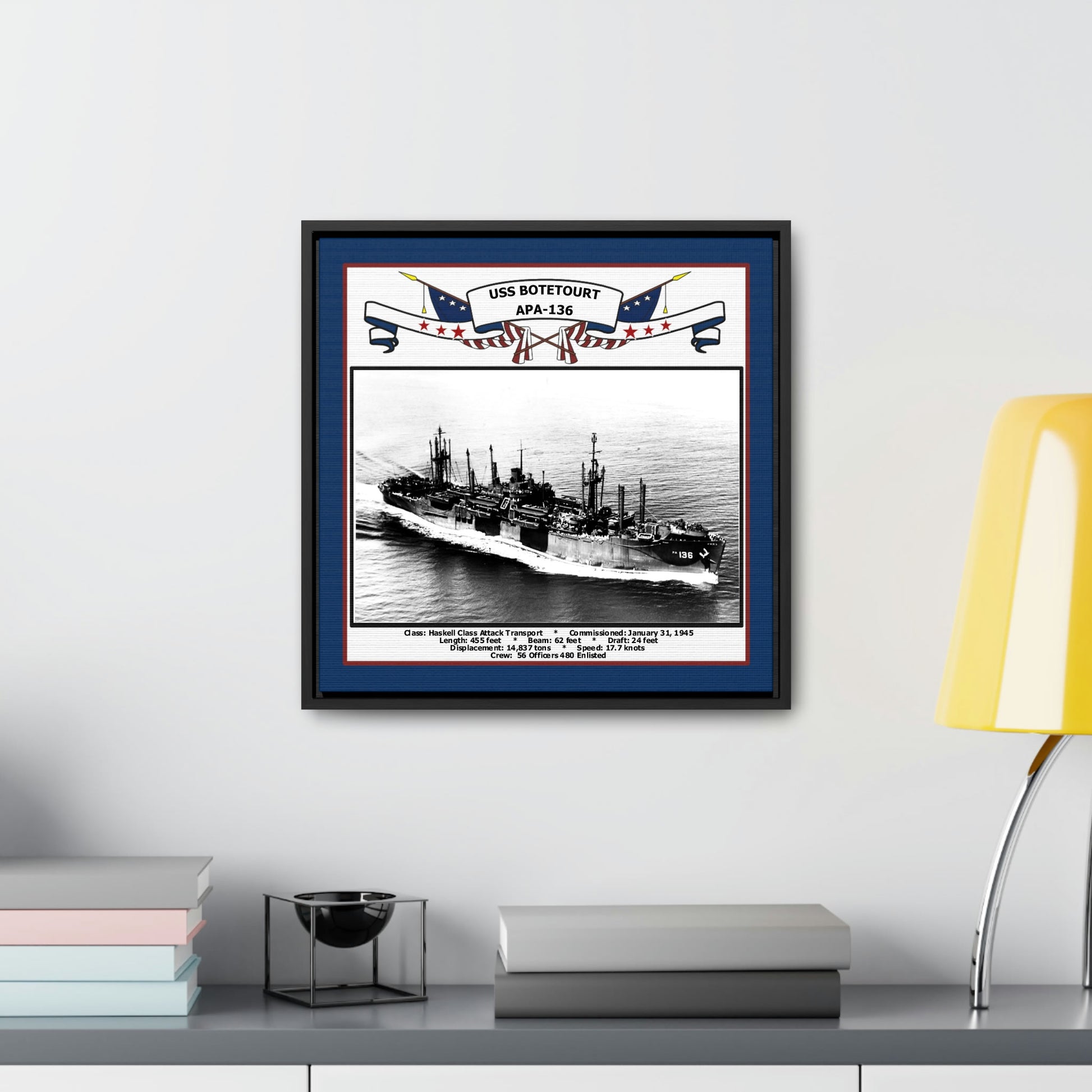 USS Botetourt APA-136 Navy Floating Frame Photo Desk View
