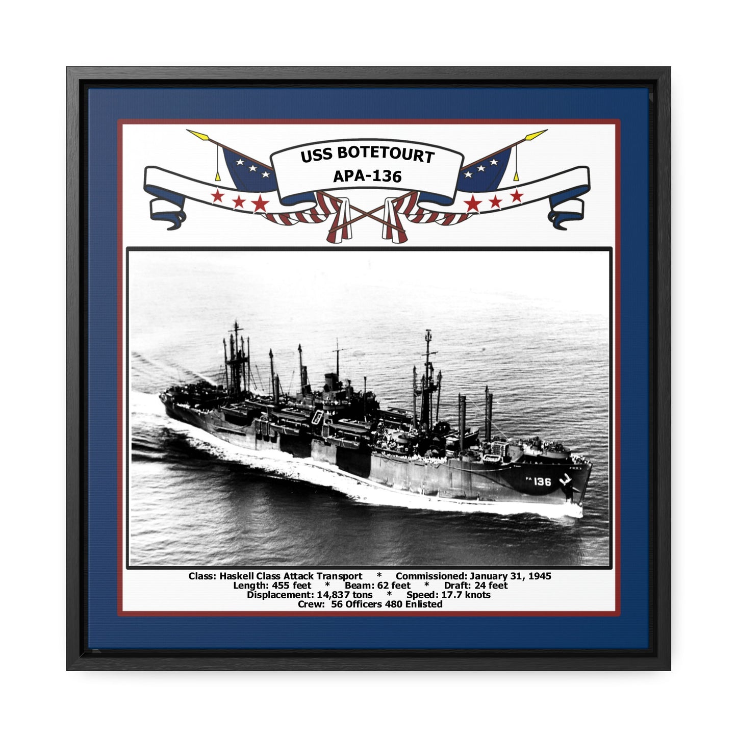 USS Botetourt APA-136 Navy Floating Frame Photo Front View