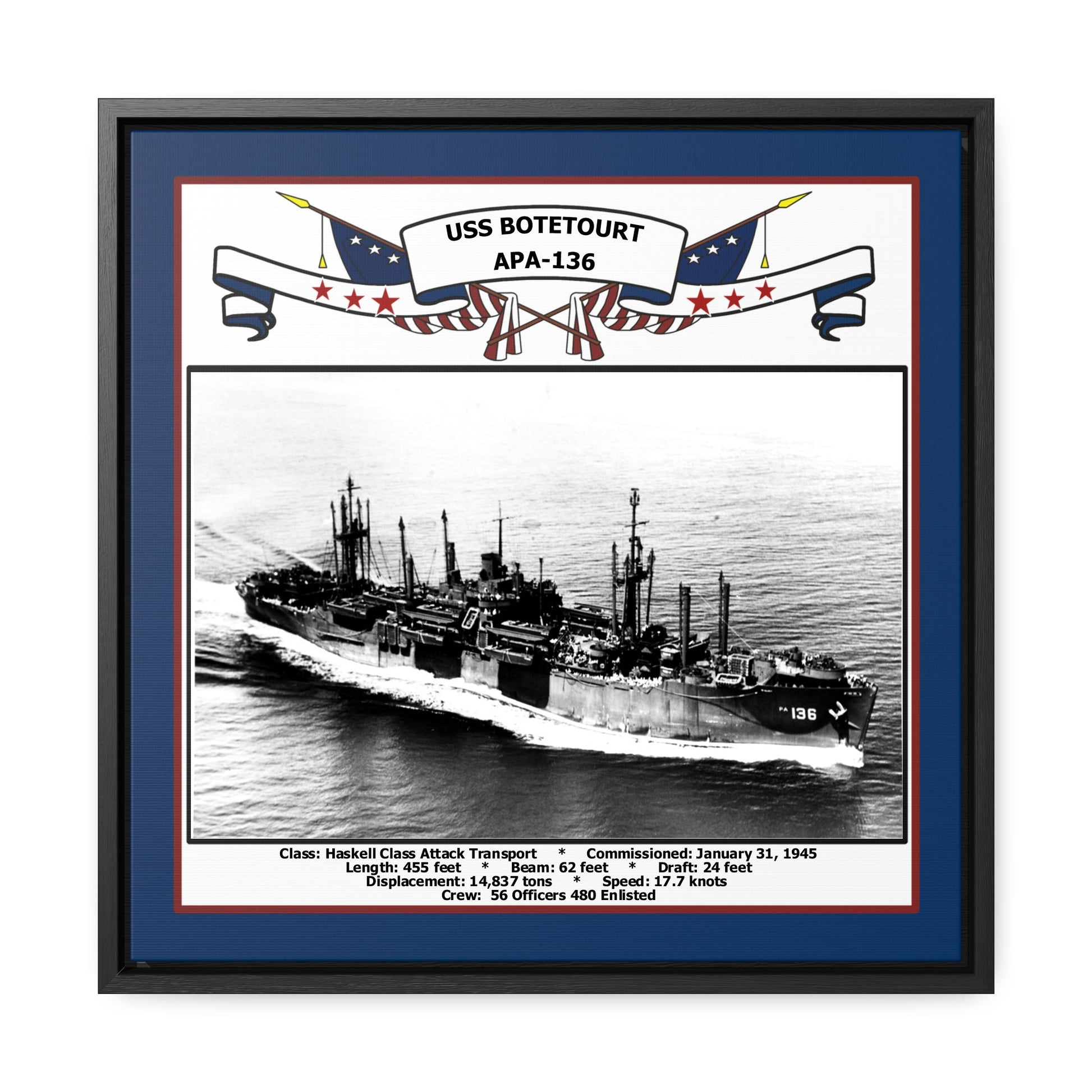 USS Botetourt APA-136 Navy Floating Frame Photo Front View