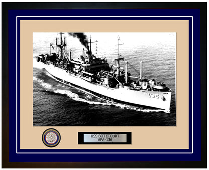 USS Botetourt APA-136 Framed Navy Ship Photo Blue