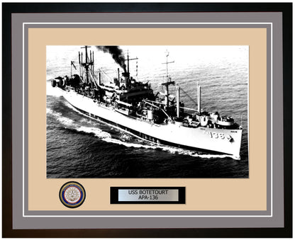USS Botetourt APA-136 Framed Navy Ship Photo Grey