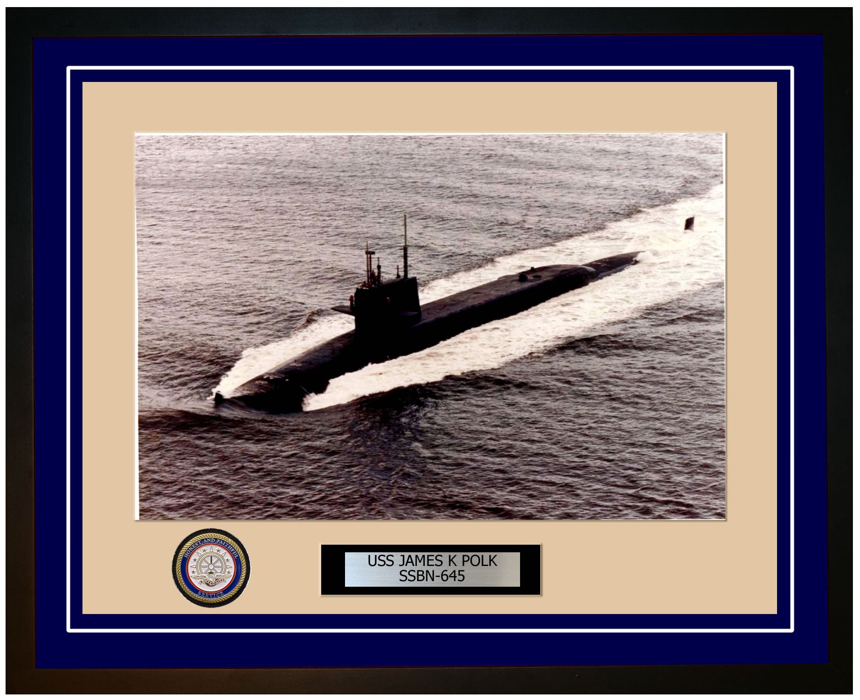 USS James K Polk SSBN-645 Framed Navy Ship Photo Blue