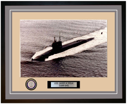 USS James K Polk SSBN-645 Framed Navy Ship Photo Grey