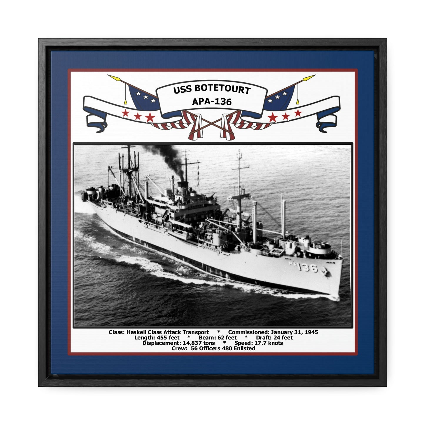 USS Botetourt APA-136 Navy Floating Frame Photo Front View