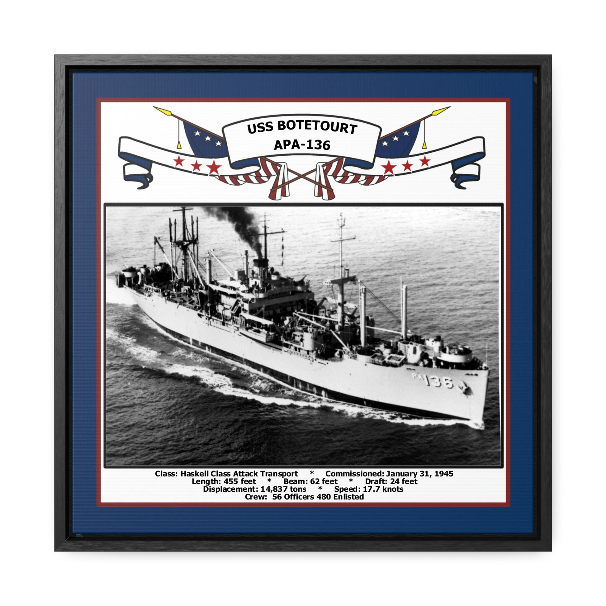 USS Botetourt APA-136 Navy Floating Frame Photo Front View