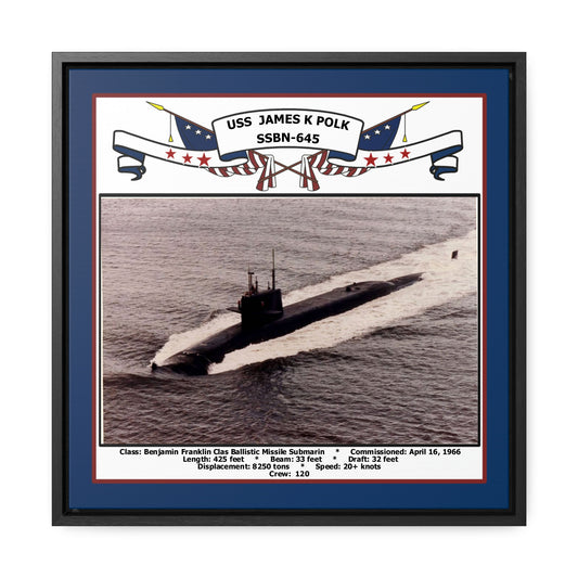 USS James K Polk SSBN-645 Navy Floating Frame Photo Front View