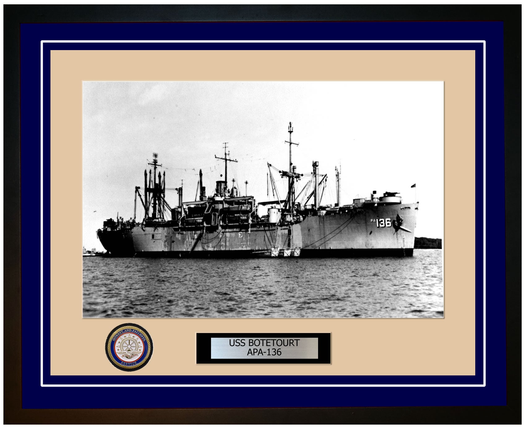 USS Botetourt APA-136 Framed Navy Ship Photo Blue