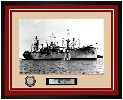 USS Botetourt APA-136 Framed Navy Ship Photo Burgundy