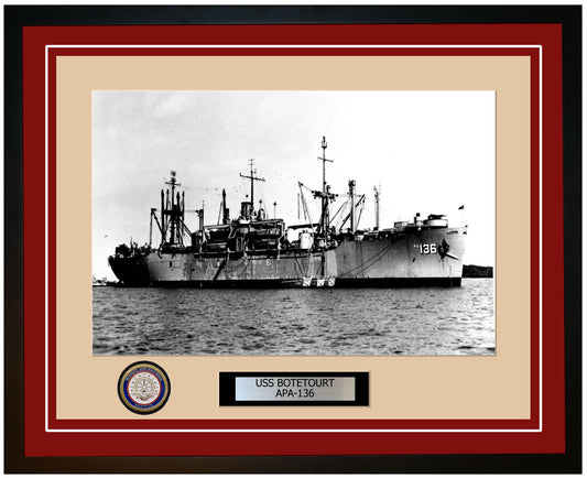 USS Botetourt APA-136 Framed Navy Ship Photo Burgundy