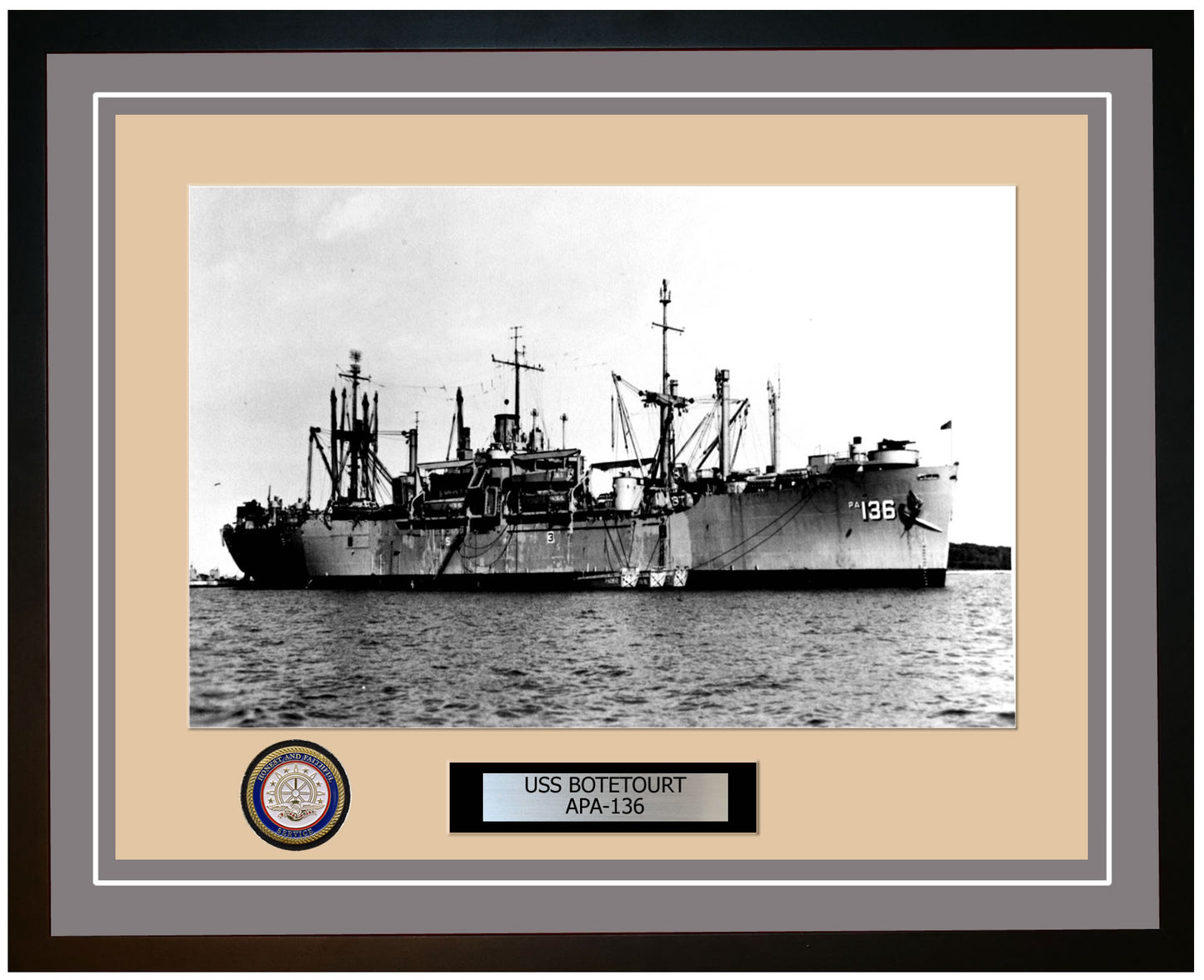 USS Botetourt APA-136 Framed Navy Ship Photo Grey