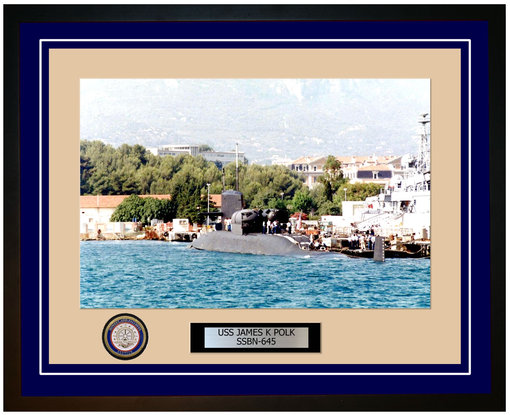 USS James K Polk SSBN-645 Framed Navy Ship Photo Blue