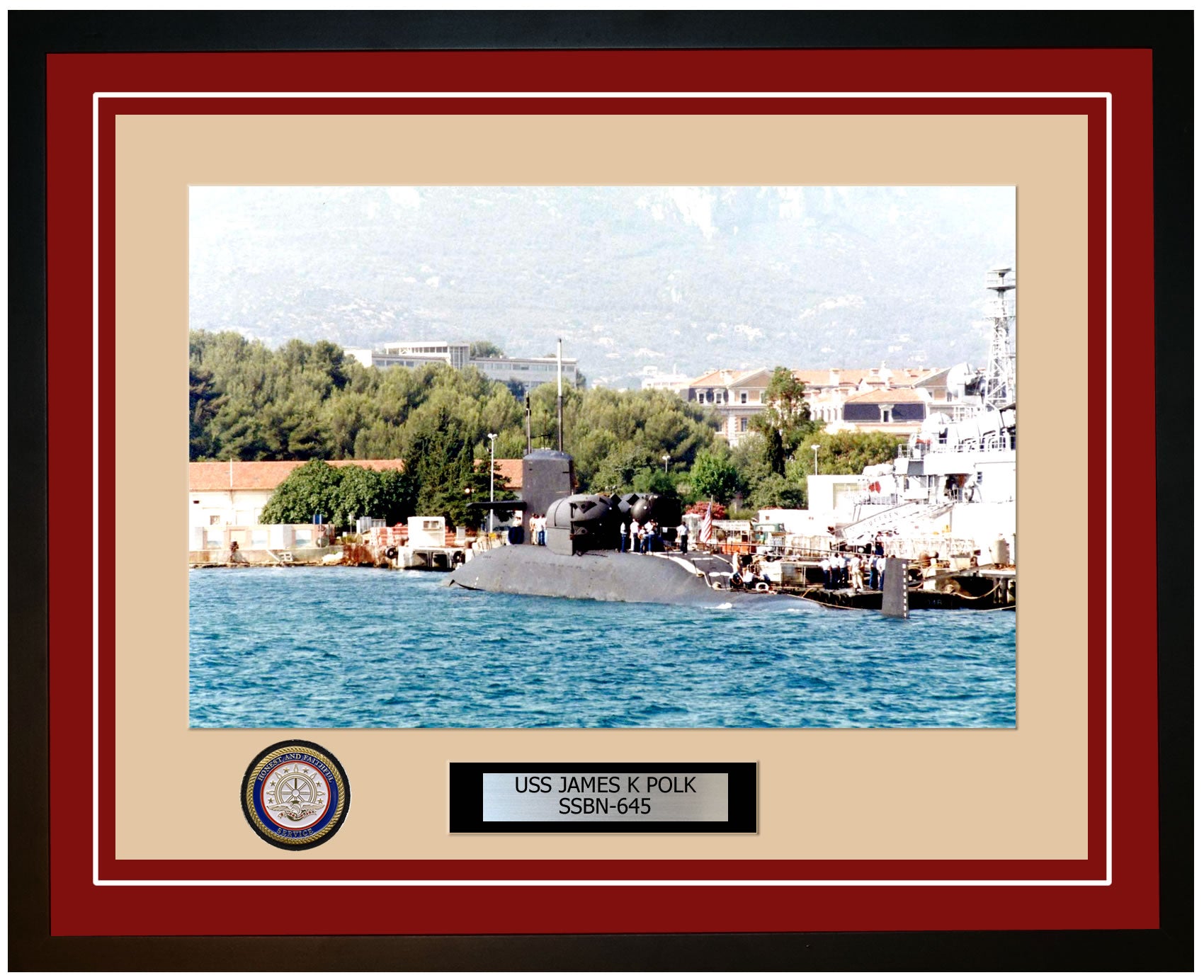 USS James K Polk SSBN-645 Framed Navy Ship Photo Burgundy