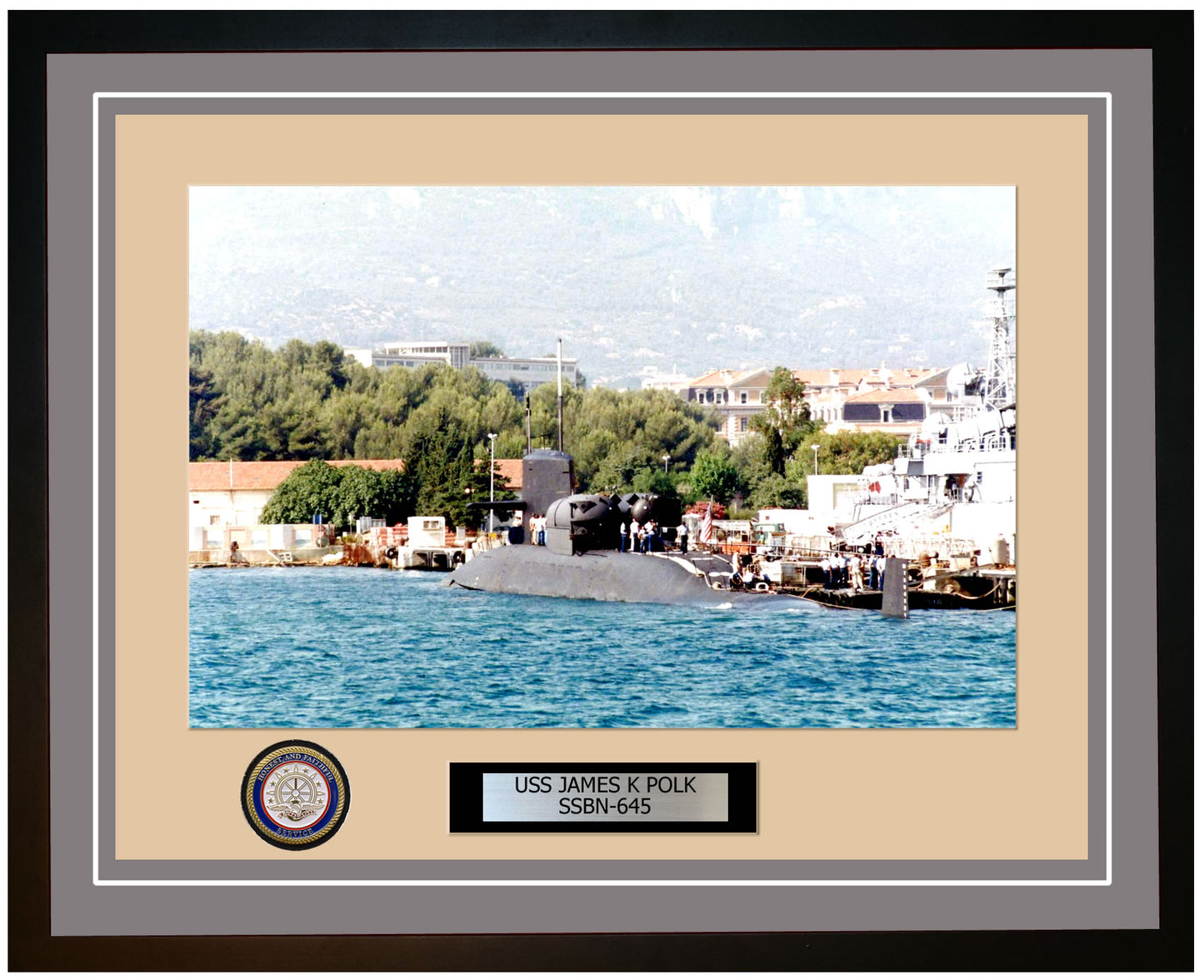 USS James K Polk SSBN-645 Framed Navy Ship Photo Grey