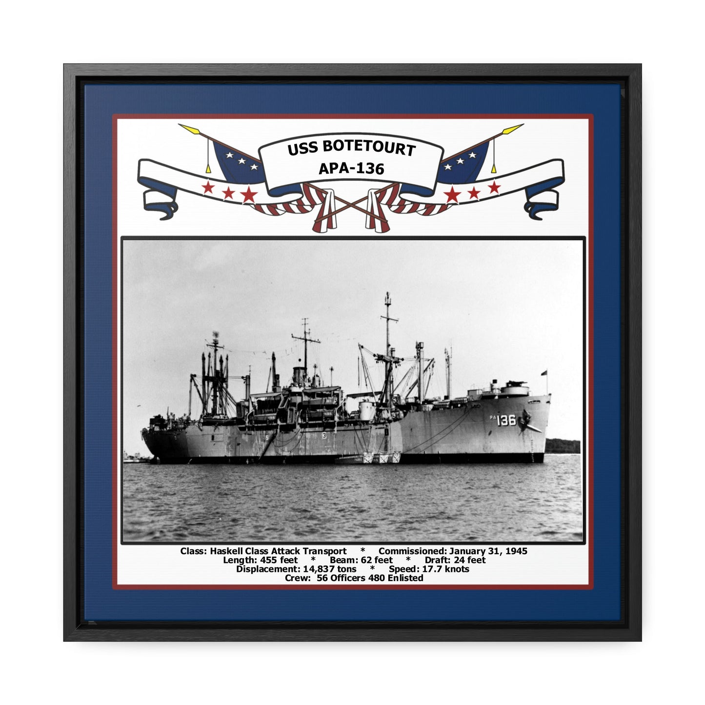 USS Botetourt APA-136 Navy Floating Frame Photo Front View