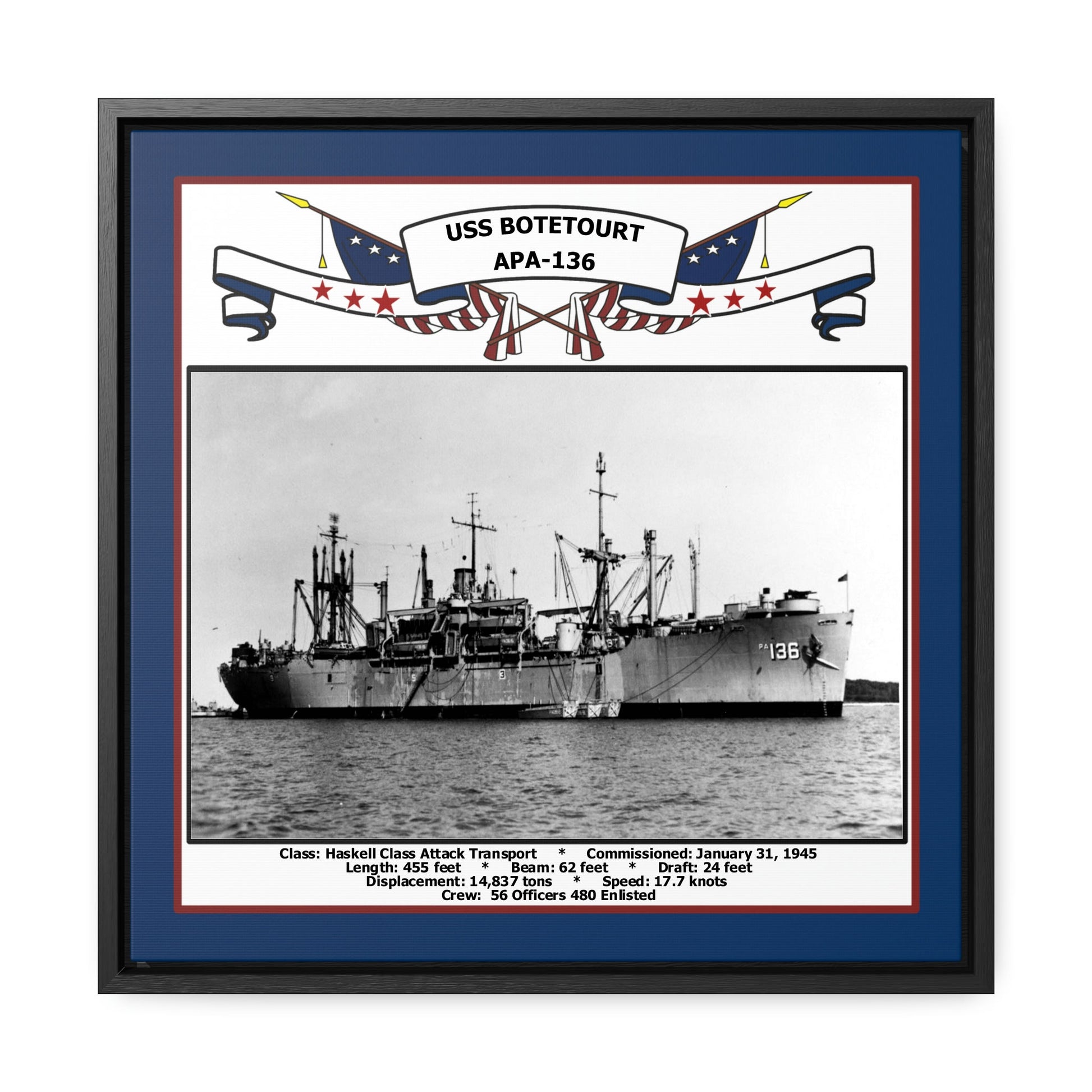USS Botetourt APA-136 Navy Floating Frame Photo Front View