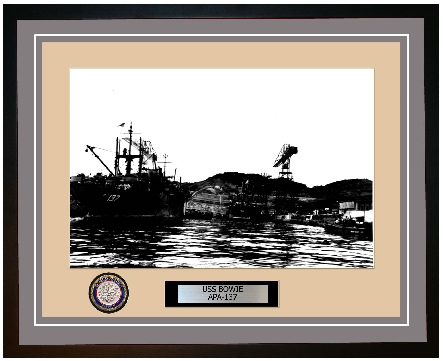 USS Bowie APA-137 Framed Navy Ship Photo Grey
