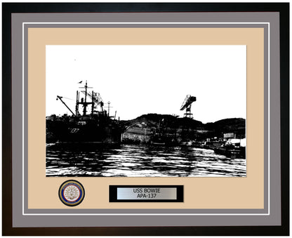 USS Bowie APA-137 Framed Navy Ship Photo Grey