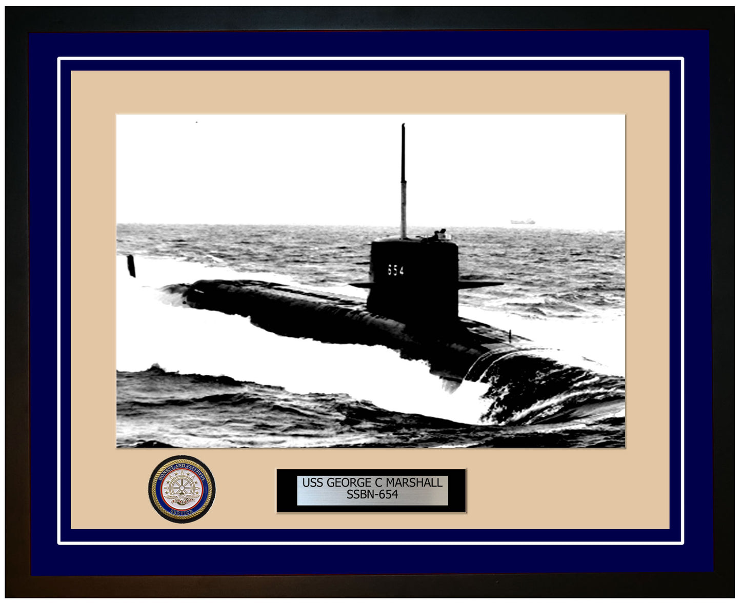 USS George C Marshall SSBN-654 Framed Navy Ship Photo Blue