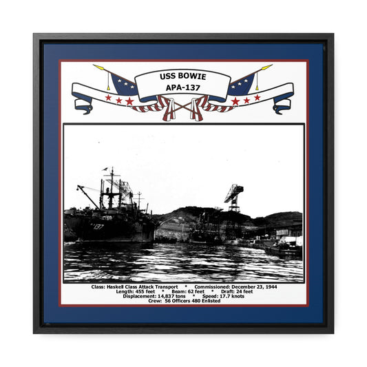 USS Bowie APA-137 Navy Floating Frame Photo Front View